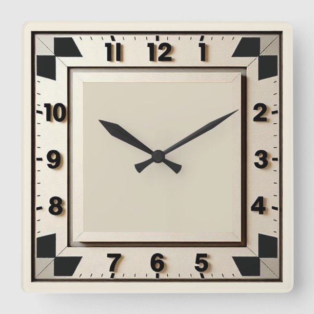 Horloge Carrée Art déco noir et blanc (Recto)