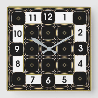 Horloge Carrée Art Déco Noir et Blanc