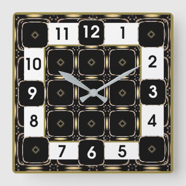 Horloge Carrée Art Déco Noir et Blanc (Recto)