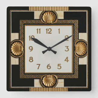 Horloge Carrée Art Déco Noir et Or