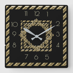 Horloge Carrée Art déco noir et or