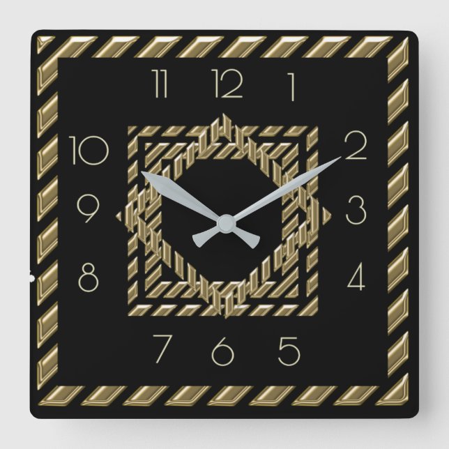 Horloge Carrée Art déco noir et or (Recto)
