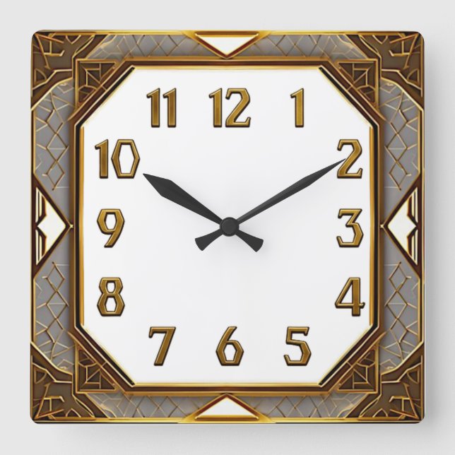 Horloge Carrée Art Déco Or (Recto)