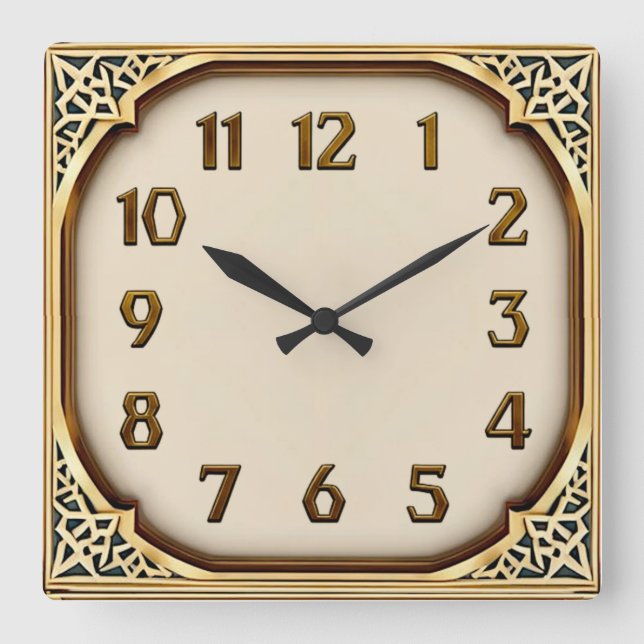 Horloge Carrée Art Déco Or (Recto)
