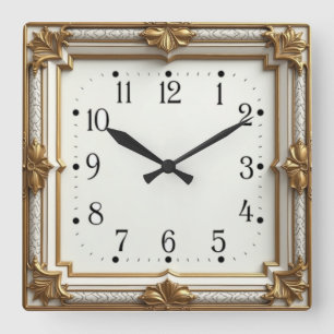 Horloge Carrée Art Déco Or