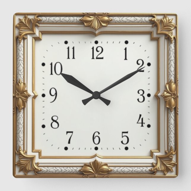 Horloge Carrée Art Déco Or (Recto)