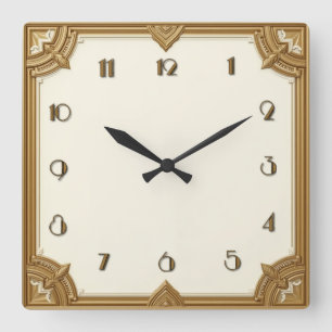 Horloge Carrée Art Déco Or