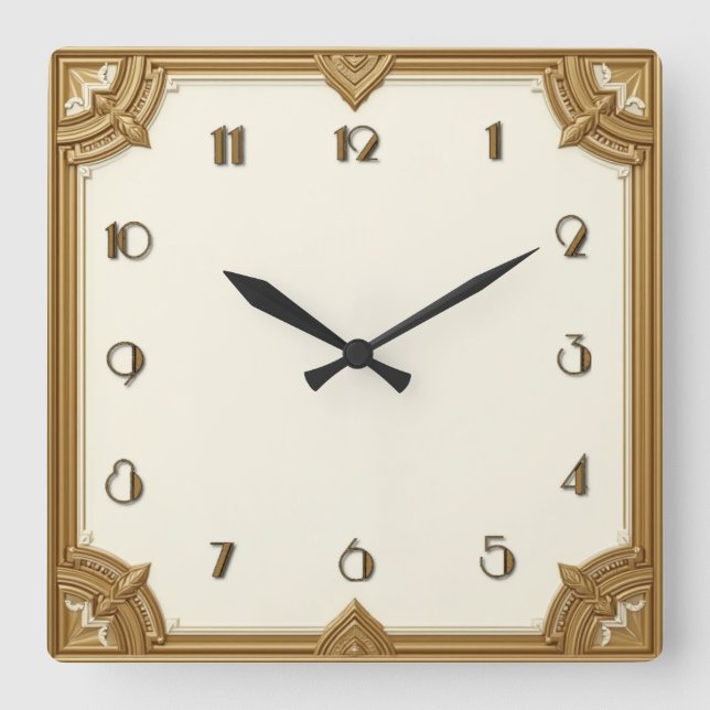 Horloge Carrée Art Déco Or (Recto)