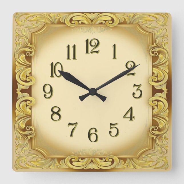 Horloge Carrée Art Déco Or (Recto)