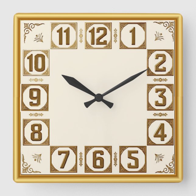 Horloge Carrée Art Déco Or (Recto)