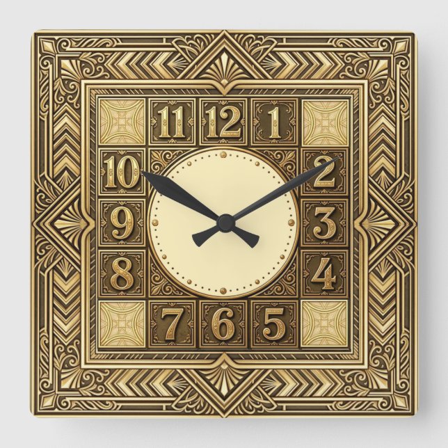 Horloge Carrée Art Déco Or (Recto)