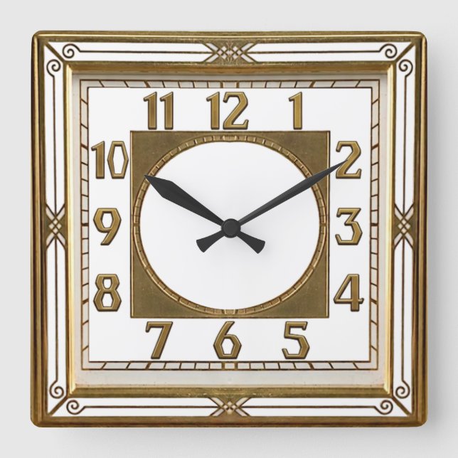Horloge Carrée Art Déco Or (Recto)