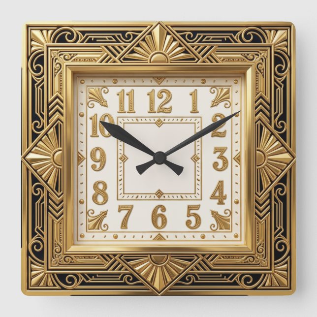 Horloge Carrée Art Déco Or (Recto)