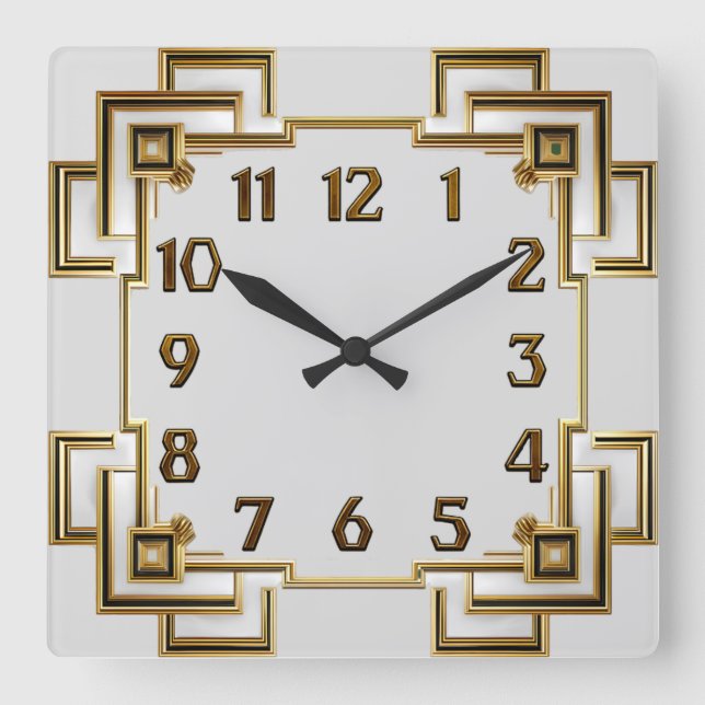 Horloge Carrée Art Déco Or (Recto)
