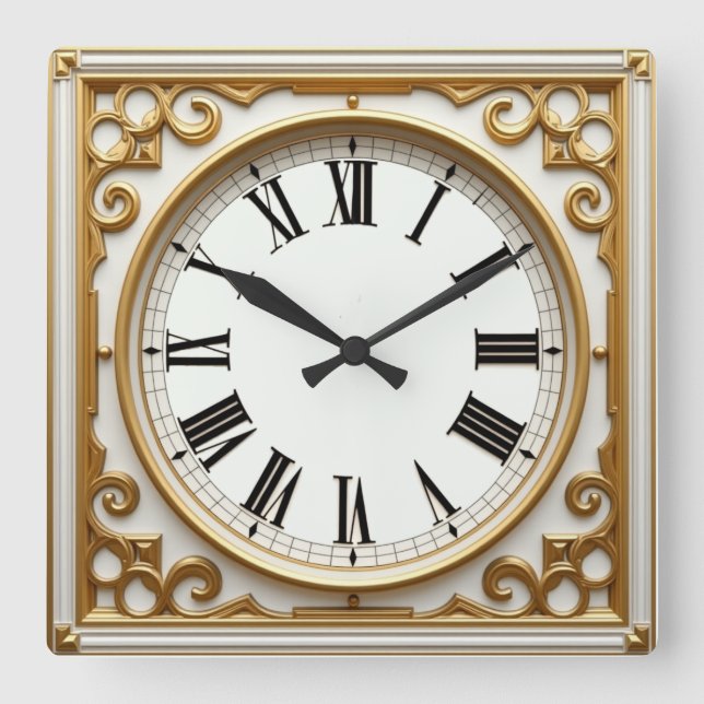 Horloge Carrée Art Déco Or (Recto)