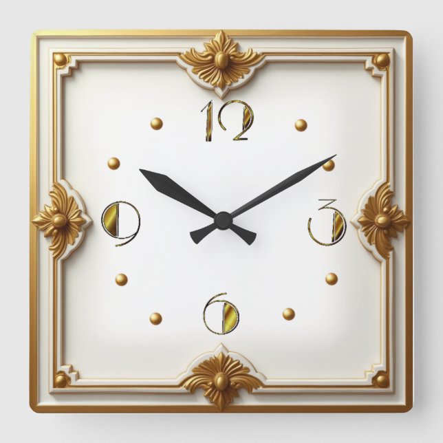 Horloge Carrée Art Déco Or (Recto)