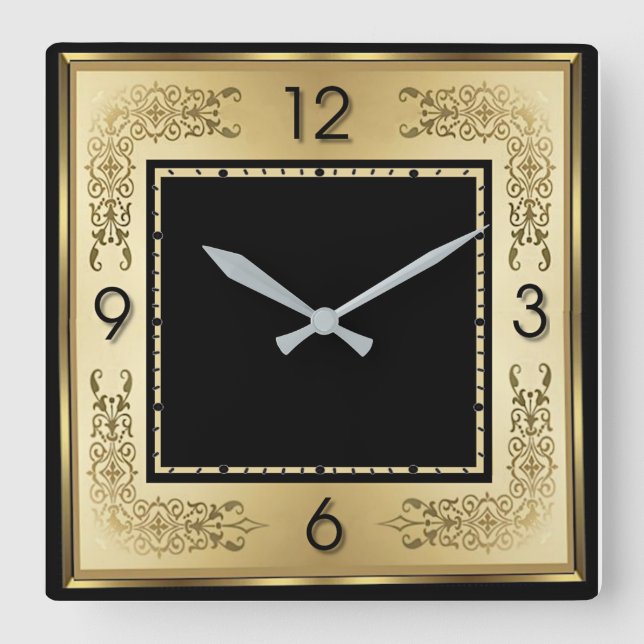 Horloge Carrée Art Déco Or (Recto)
