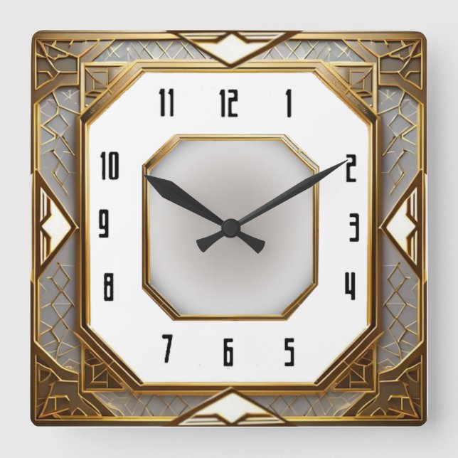 Horloge Carrée Art Déco Or (Recto)