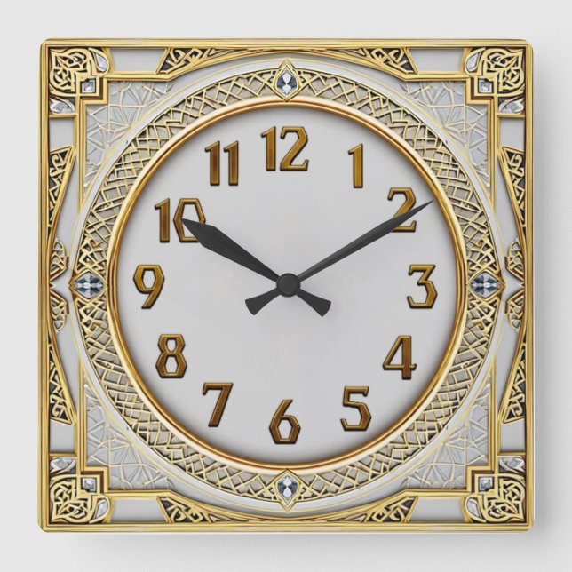 Horloge Carrée Art Déco Or (Recto)