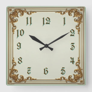 Horloge Carrée Art Déco Or