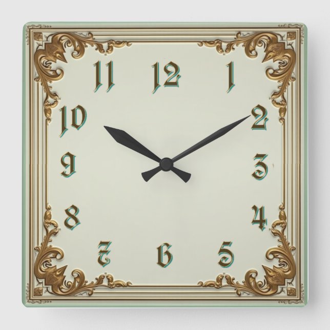 Horloge Carrée Art Déco Or (Recto)