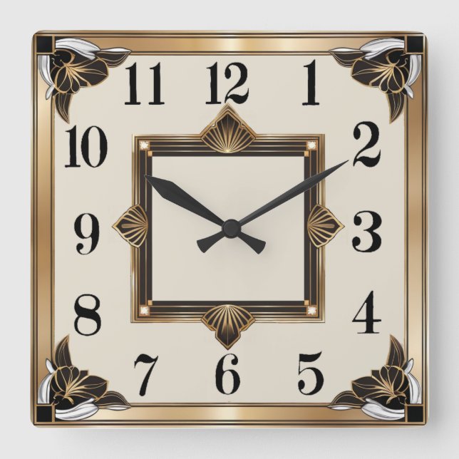 Horloge Carrée Art Déco Or (Recto)