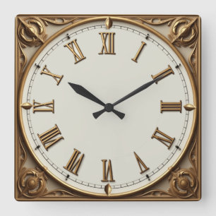 Horloge Carrée Art Déco Or