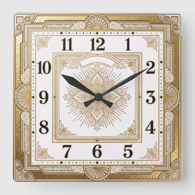 Horloge Carrée Art Déco Or (Recto)
