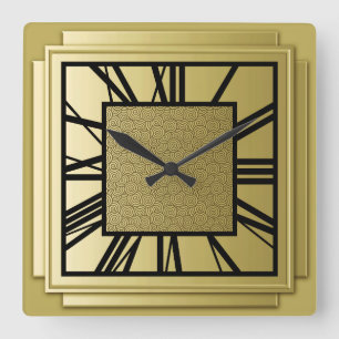Horloge Carrée Art déco, or balayé