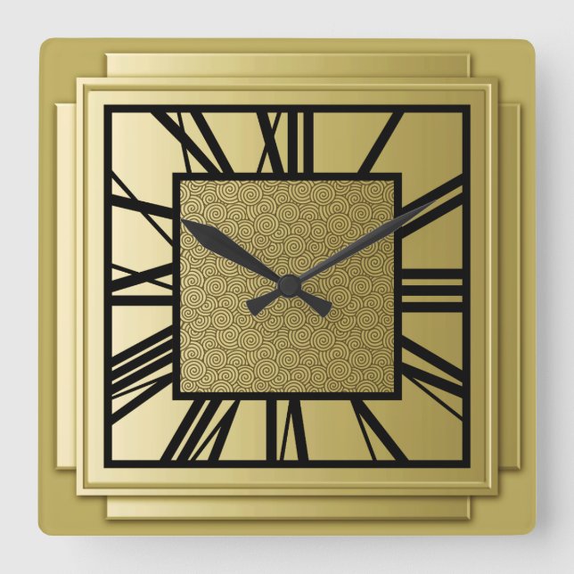 Horloge Carrée Art Déco, or brossé (Recto)