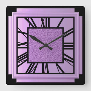 Horloge Carrée Art déco, orchidée métallique