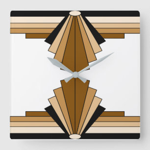 Horloge Carrée Art Deco Pattern en orange et tan