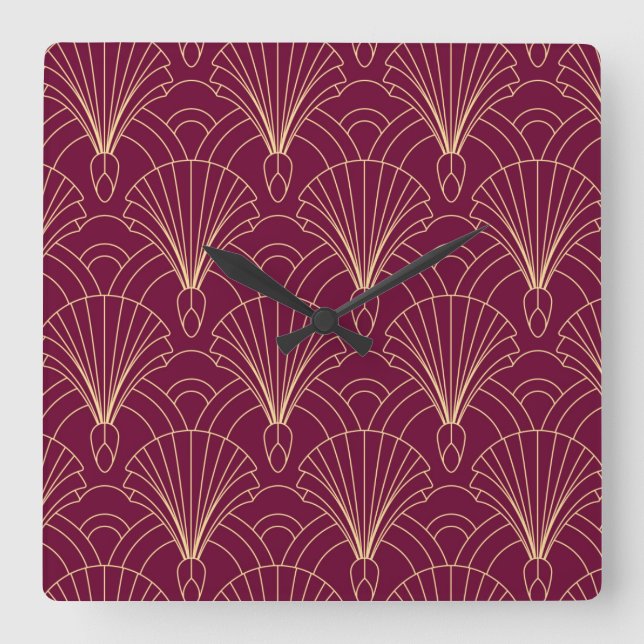 Horloge Carrée Art Deco pattern with gold geometric fan motifs  (Recto)