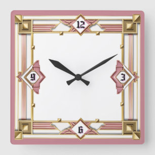 Horloge Carrée Art Déco Rose
