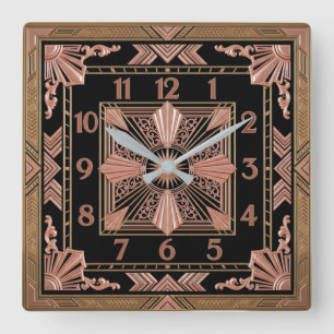 Horloge Carrée Art Déco Rose