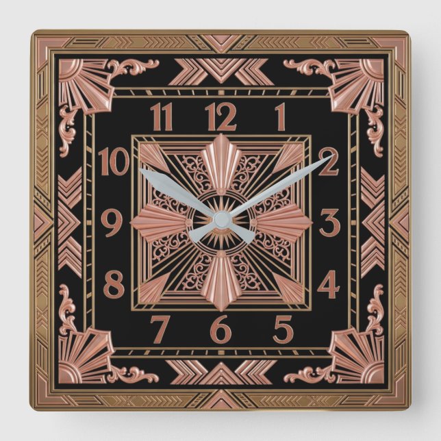 Horloge Carrée Art Déco Rose (Recto)