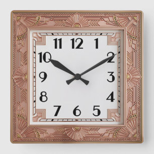 Horloge Carrée Art Déco Rose