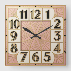 Horloge Carrée Art Déco Rose