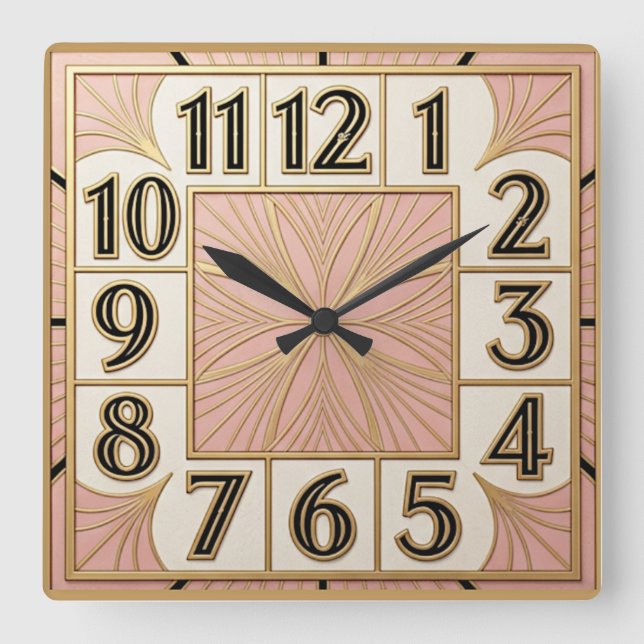 Horloge Carrée Art Déco Rose (Recto)