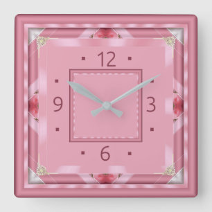 Horloge Carrée Art déco rose