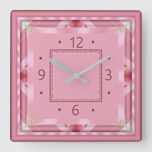 Horloge Carrée Art déco rose (Recto)