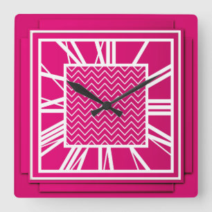 Horloge Carrée Art déco, rose de fuchsia