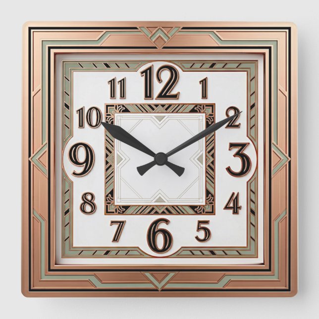 Horloge Carrée Art Déco Rose Fin (Recto)
