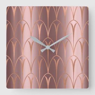 Horloge Carrée Art Déco Rose Gold Copper Géométrie minimale