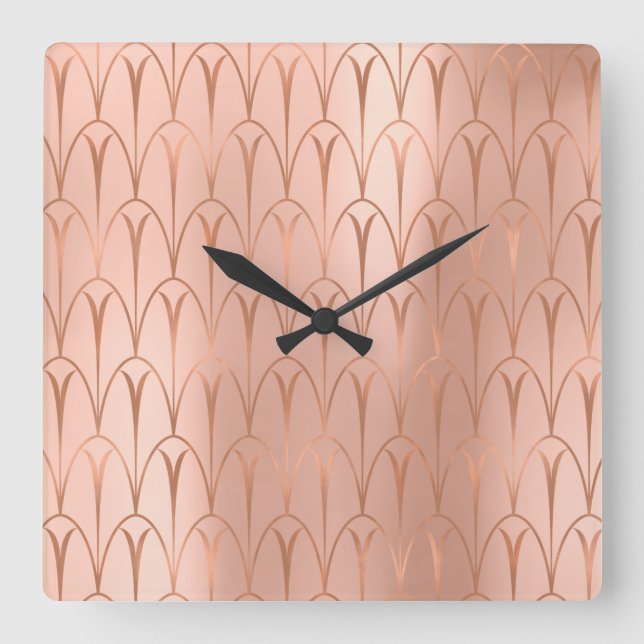 Horloge Carrée Art Déco Rose Gold Cuivre Géométrie élégant (Recto)