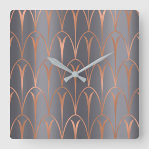 Horloge Carrée Art Déco Rose Or Cuivre Géométrie gris gris