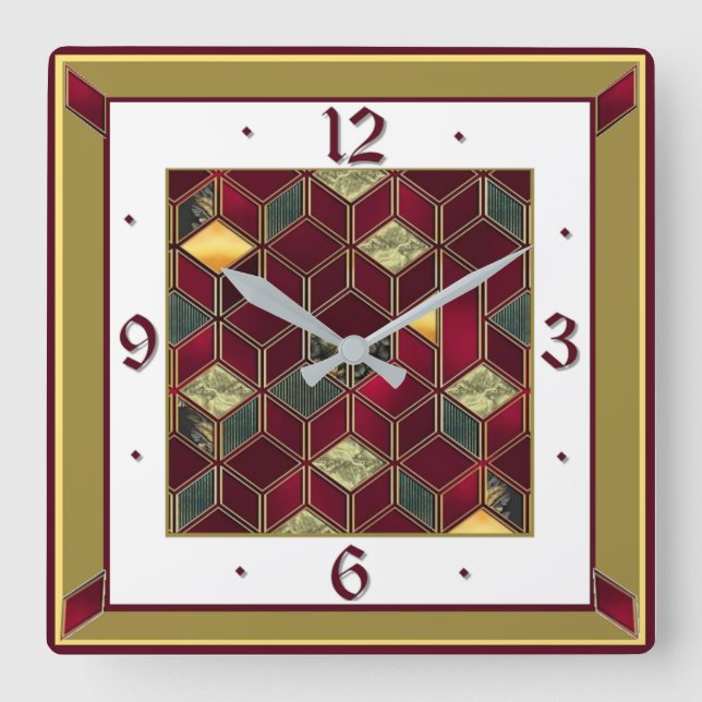 Horloge Carrée Art Déco Rouge (Recto)
