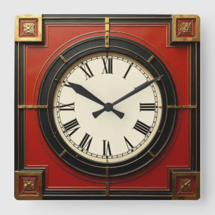 Horloge Carrée Art Déco Rouge