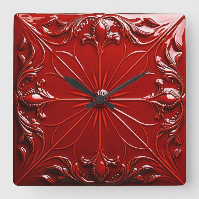 Horloge Carrée Art Déco rouge  (Recto)