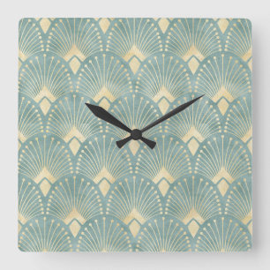 Horloge Carrée Art déco, sage vert, crème, années 1920, vintag